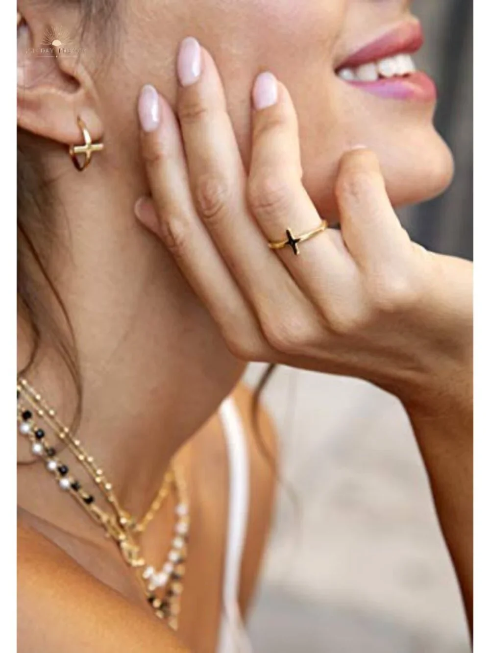 925 Sterling Silver or 18K Gold Plated Sideways Cross Ring for Women Italy